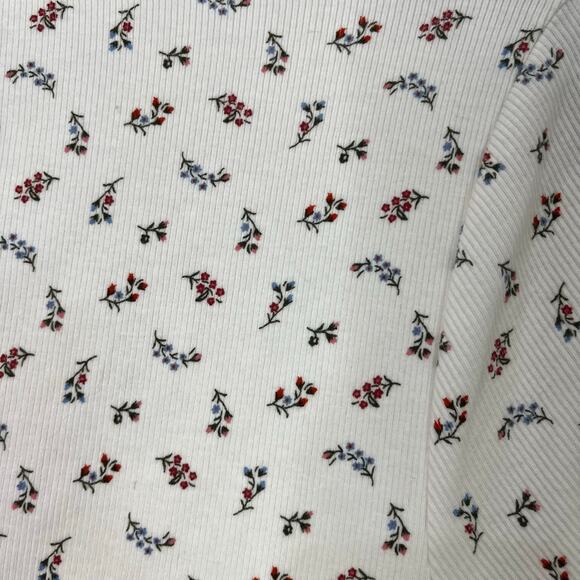Old Navy Floral Button Front Ribbed Tee White Ditsy Print Sz XL - Picture 6 of 7